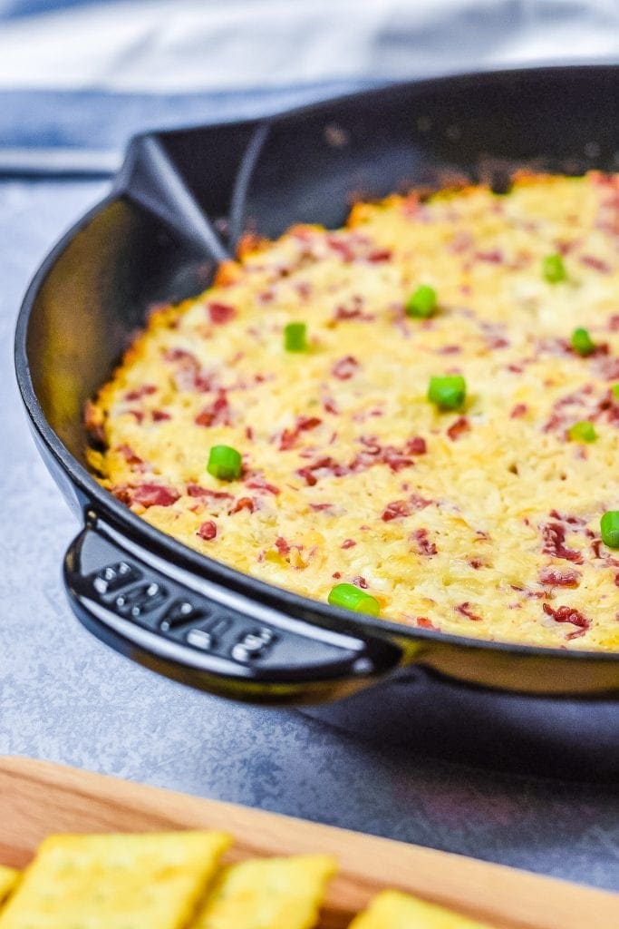 Cast Iron skillet with baked reuben dip