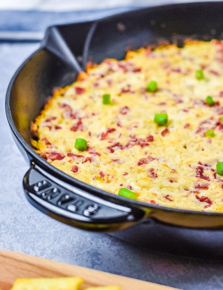 Cast Iron skillet with baked reuben dip