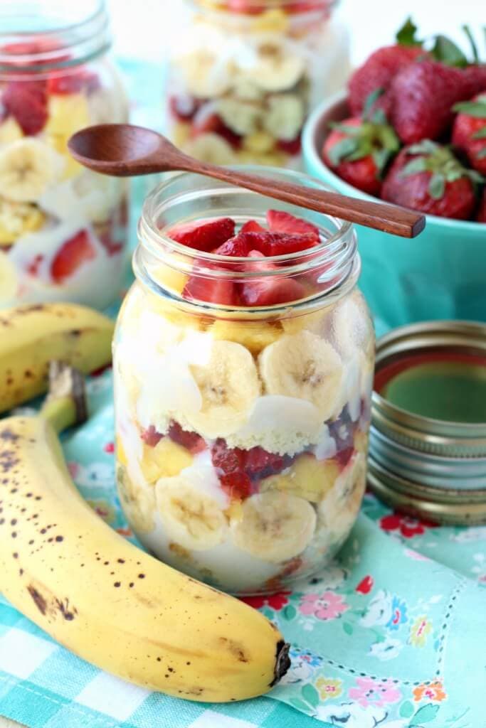 Banana Split Trifle in Mason Jar