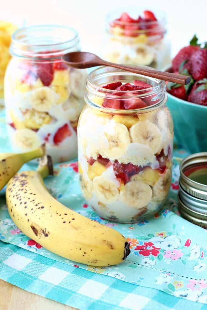 Mason Jars with Banana Split Trifle