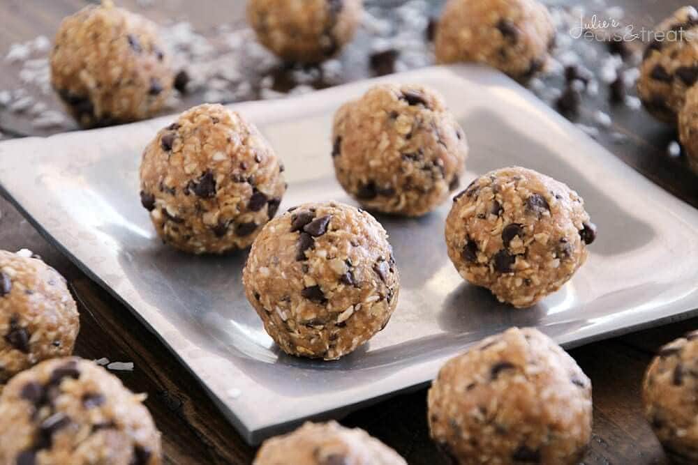 No Bake Energy Bites on Silver Plate