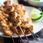 Cilantro Lime Grilled Shrimp with Avocado Cilantro Dip ~ Grilled shrimp are marinated in lime juice, honey and jalapeno pepper, then grilled for a quick and easy, healthy appetizer that's perfect for Summer!