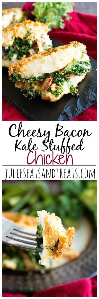 Cheesy Bacon Kale Stuffed Chicken ~ Delicious, Tender Chicken Breasts Stuffed with Cheese, Bacon and Kale! Quick, Easy and Delicious Recipe!