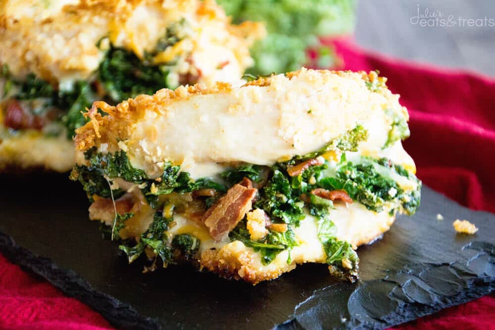 Cheesy Bacon Kale Stuffed Chicken ~ Delicious, Tender Chicken Breasts Stuffed with Cheese, Bacon and Kale! Quick, Easy and Delicious Recipe!