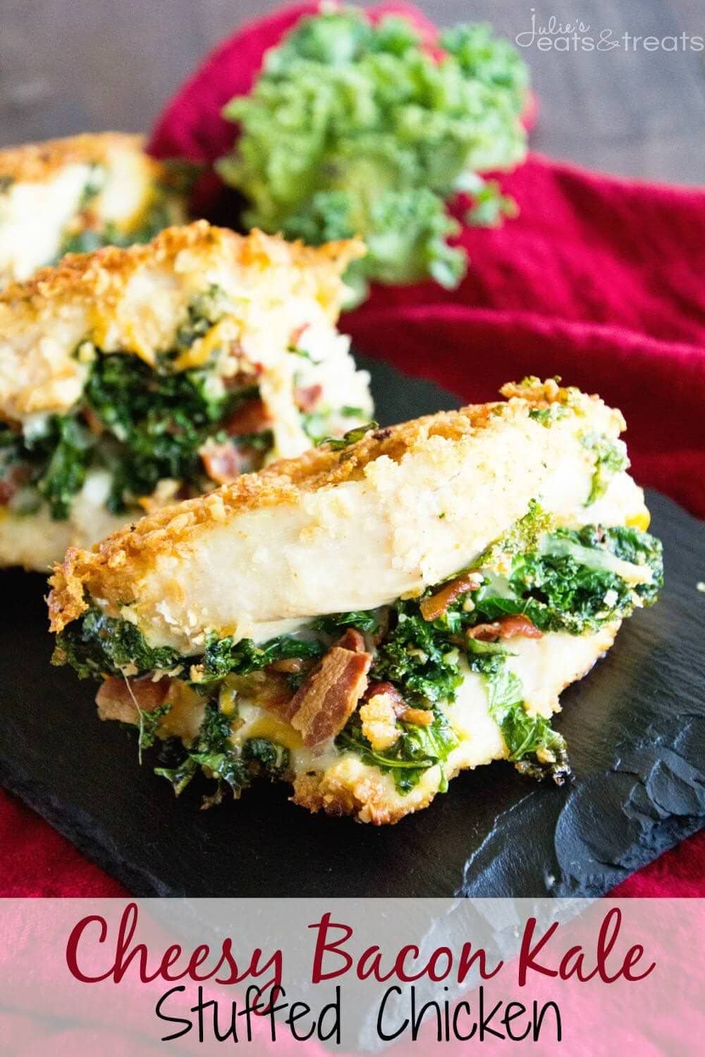 Cheesy Bacon Kale Stuffed Chicken ~ Delicious, Tender Chicken Breasts Stuffed with Cheese, Bacon and Kale! Quick, Easy and Delicious Recipe!