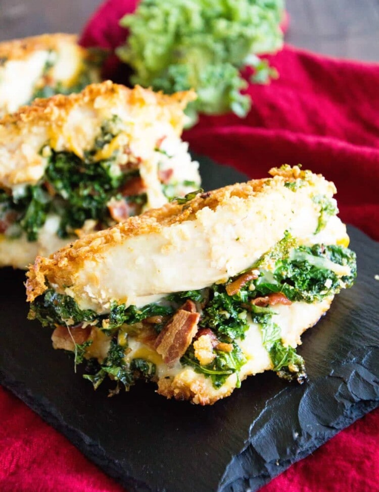 Cheesy Bacon Kale Stuffed Chicken ~ Delicious, Tender Chicken Breasts Stuffed with Cheese, Bacon and Kale! Quick, Easy and Delicious Recipe!