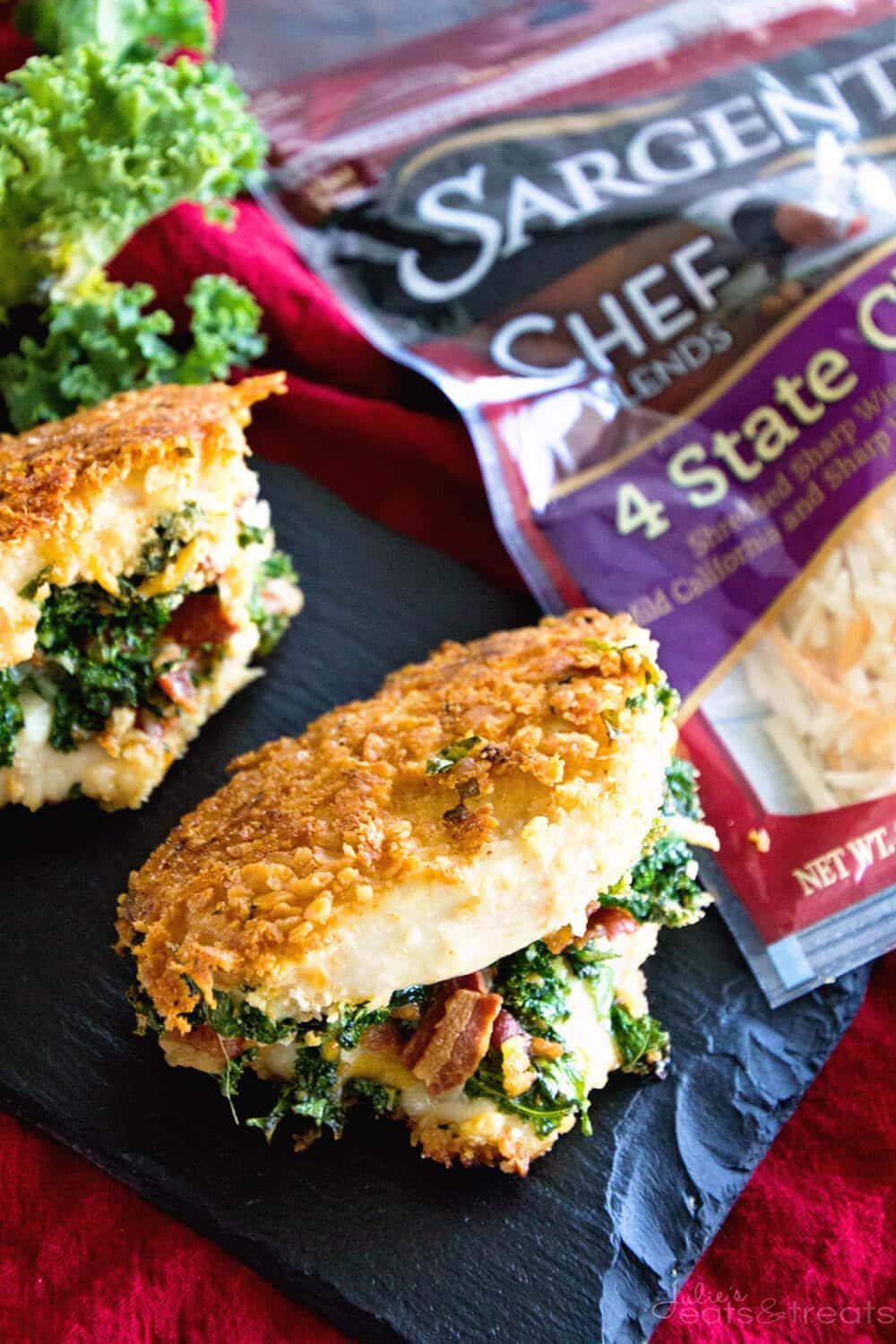 Cheesy Bacon Kale Stuffed Chicken ~ Delicious, Tender Chicken Breasts Stuffed with Cheese, Bacon and Kale! Quick, Easy and Delicious Recipe!