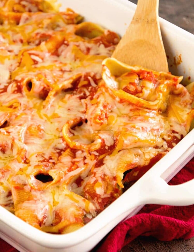 Easy Meatball Stuffed Shells ~ Quick, Easy Delicious Recipe! Shells Stuffed with Meatballs then Smothered in Spaghetti Sauce and Cheese!