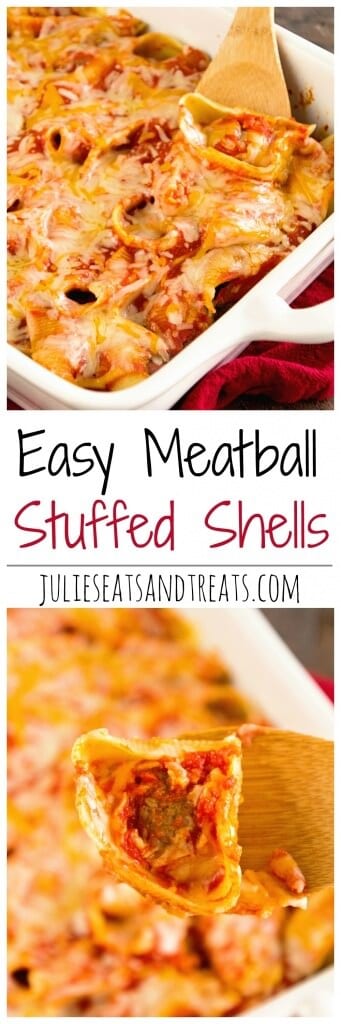 Easy Meatball Stuffed Shells ~ Quick, Easy Delicious Recipe! Shells Stuffed with Meatballs then Smothered in Spaghetti Sauce and Cheese!