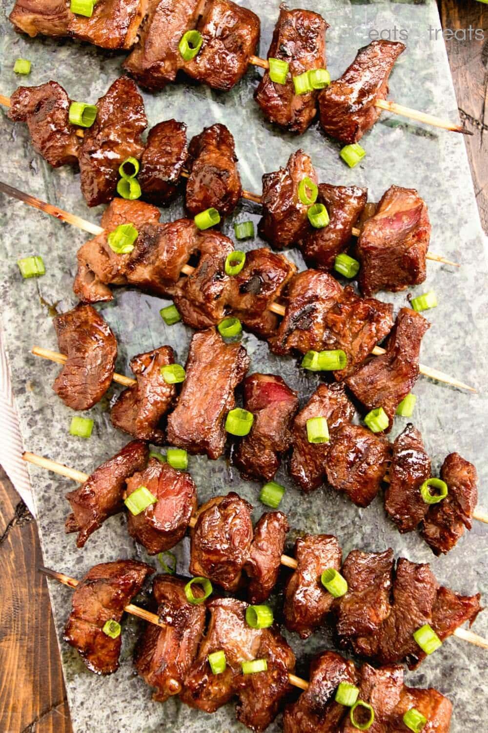 Asian Steak Kebabs ~ Tender, Juicy Steak Bites in a Delicious Asian Marinade! The Perfect Quick & Easy Recipe to Fire Up the Grill With! 