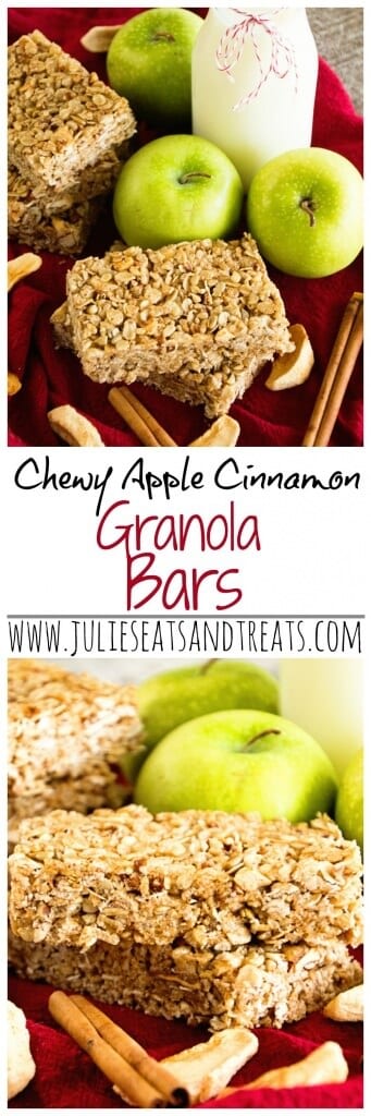 Chewy Cinnamon Apple Granola Bars ~ Soft, Chewy, Delicious Homemade Granola Bar Recipe Stuffed with Apples, Cinnamon, Oats, Pecans and Sunflower Seeds!