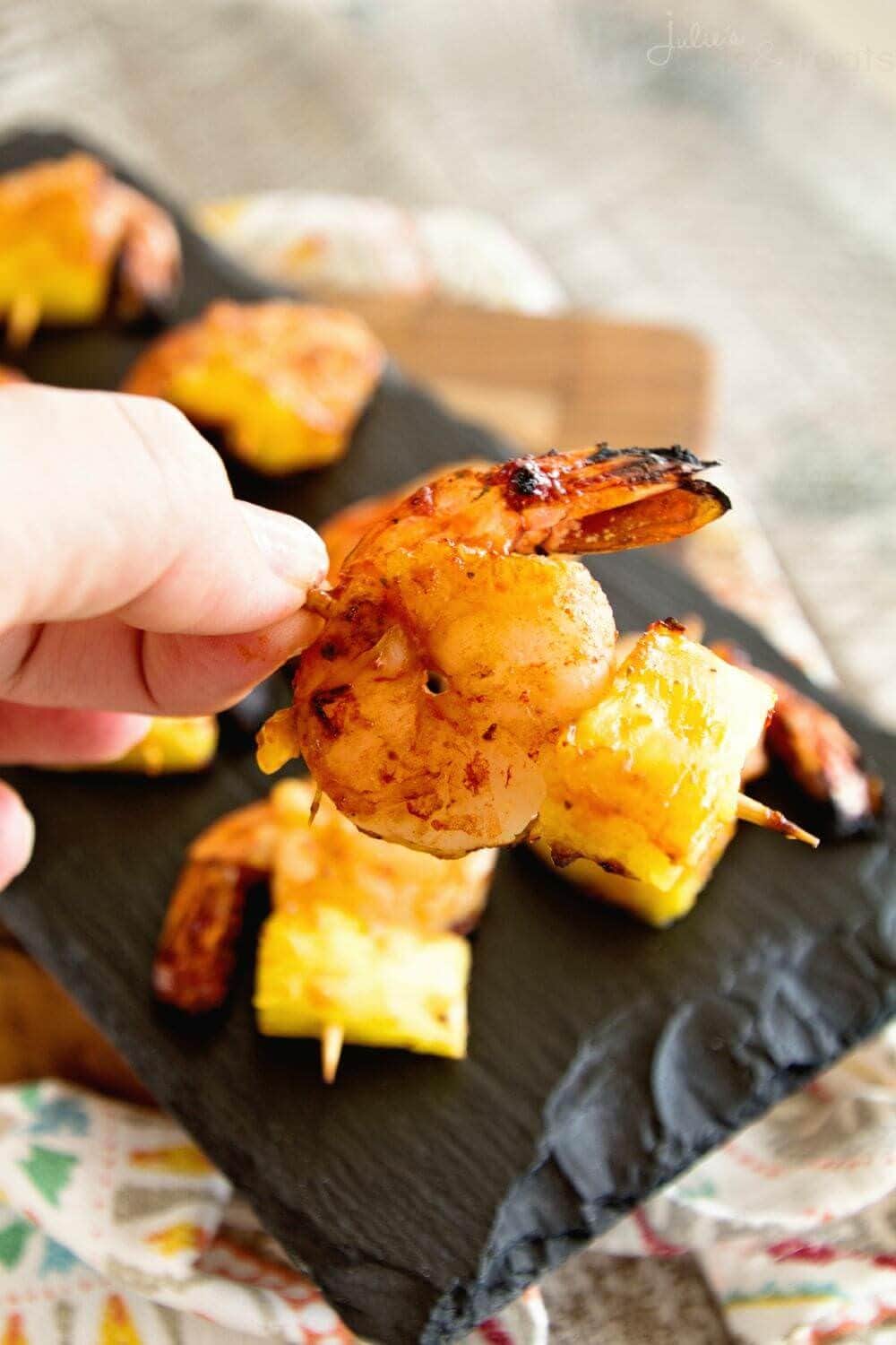 Grilled BBQ Pineapple Shrimp Bites ~ Delicious, Grilled Pineapple and Shrimp Bites Seasoned with BBQ Seasoning and Sauce then Grilled to Perfection!