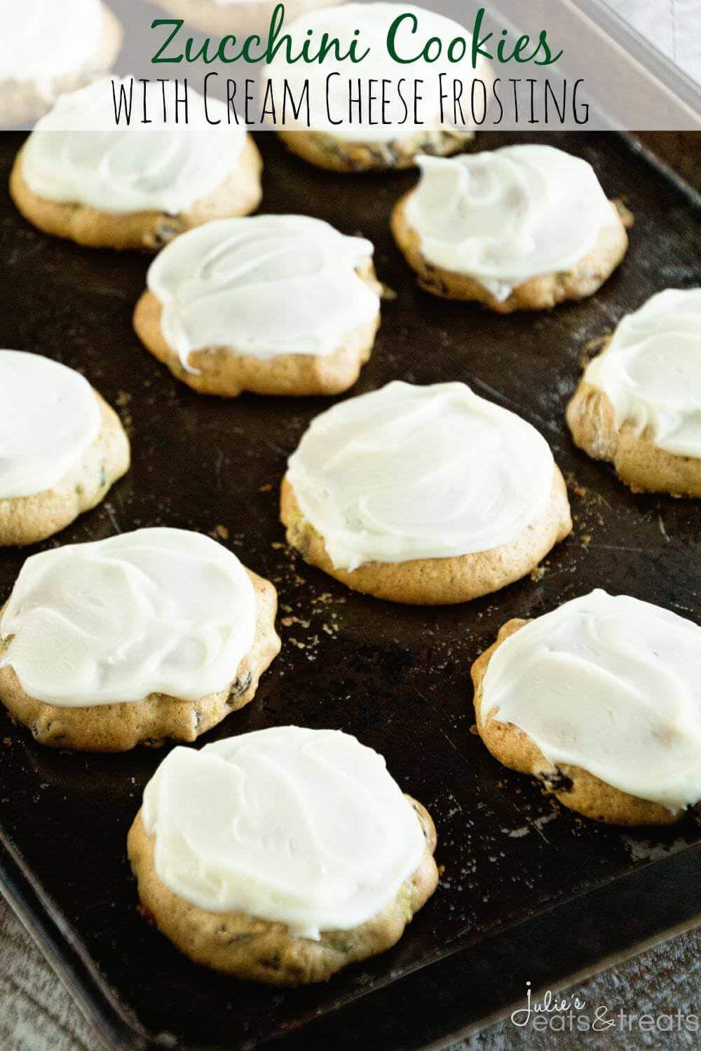 Zucchini Cookies with Cream Cheese Frosting Recipe ~ Soft, Delicious Cookies Stuffed with Zucchini and Raisins then Frosted with Cream Cheese Frosting!