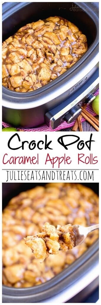 Crock Pot Caramel Apple Rolls Recipe ~ Start with Store Bought Caramel Rolls in the Crock Pot with Apples and Smothered in Caramel Sauce!