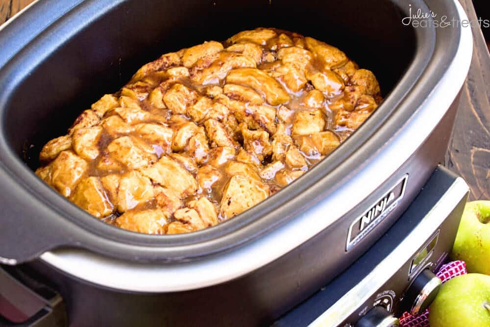 Crock Pot Caramel Apple Rolls Recipe ~ Start with Store Bought Caramel Rolls in the Crock Pot with Apples and Smothered in Caramel Sauce!