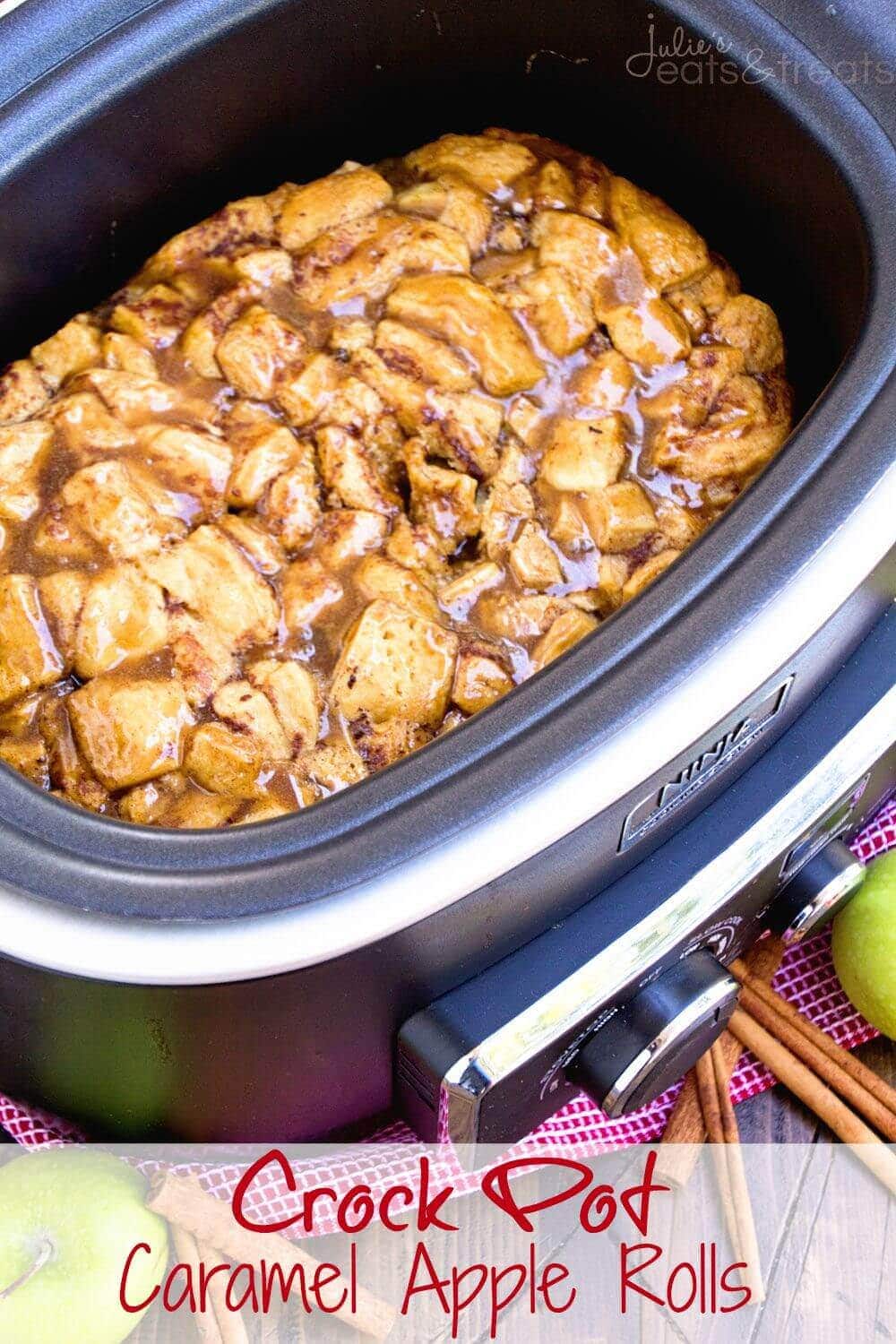 Crock Pot Caramel Apple Rolls Recipe ~ Start with Store Bought Caramel Rolls in the Crock Pot with Apples and Smothered in Caramel Sauce!