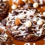 Almond Joy Cookies Recipe ~ Start with a box of Brownie Mix! The perfect mix of coconut, nuttiness and chocolate just like an Almond Joy Candy Bar!