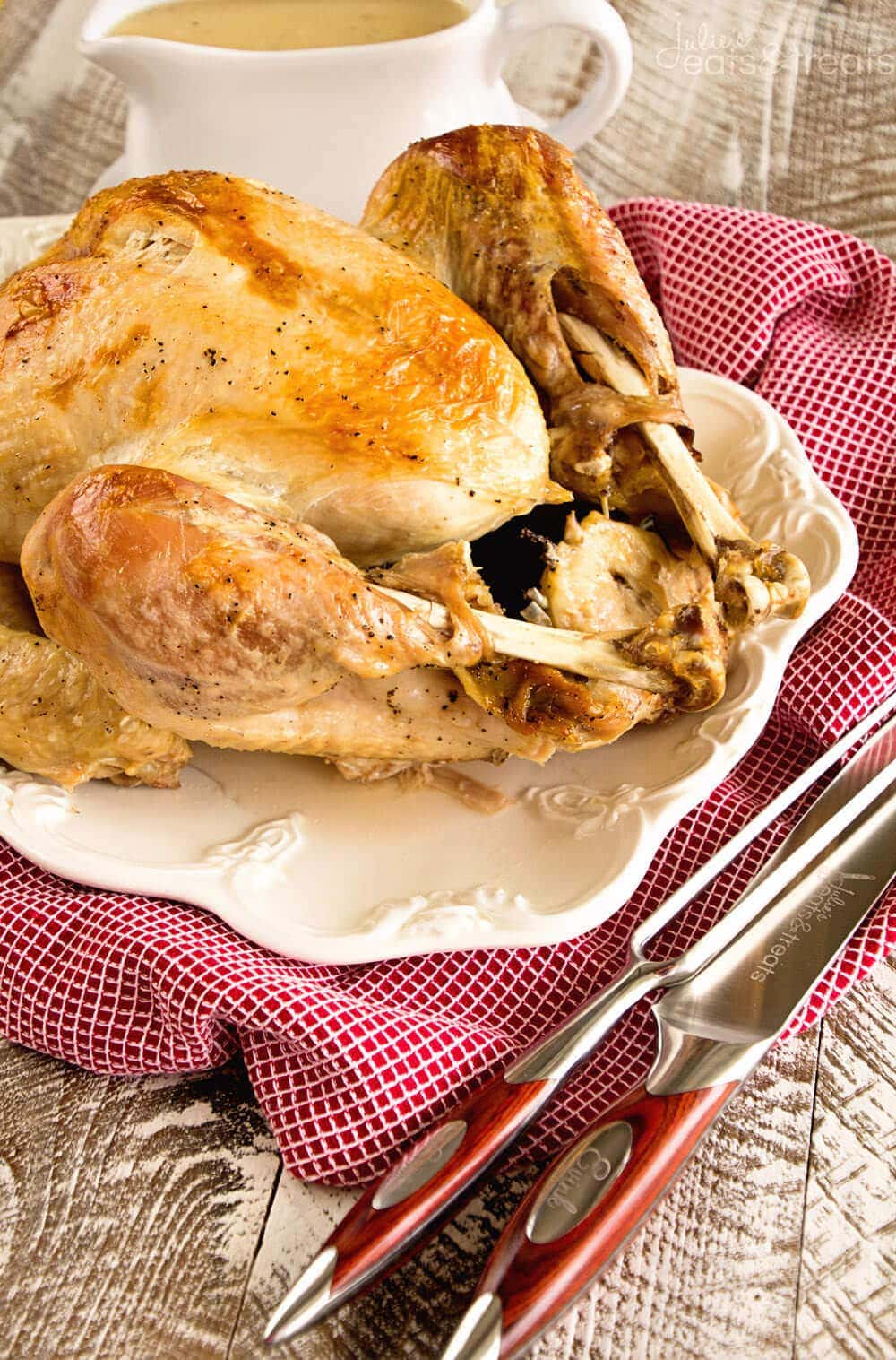 Crock Pot Make Ahead Turkey Recipe ~ The Most Amazing Turkey EVER! Easy, Delicious, Flavorful and Moist Turkey that is Baked in the Oven then Slow Cooked the Day You Serve it! This is the ONLY Turkey Recipe You Need!