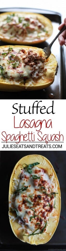 Stuffed Lasagna Spaghetti Squash Recipe ~ The Healthiest Lasagna You'll Ever Eat! Tender Spaghetti Squash Stuffed with Lasagna Filling!