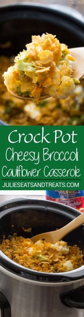 Crock Pot Cauliflower Broccoli Casserole Recipe ~ The Perfect Side Dish Recipe in your Slow Cooker! Broccoli and Cauliflower Smothered in Cheese and Topped with Corn Flakes!