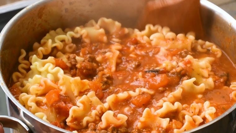 Pot with lasagna soup