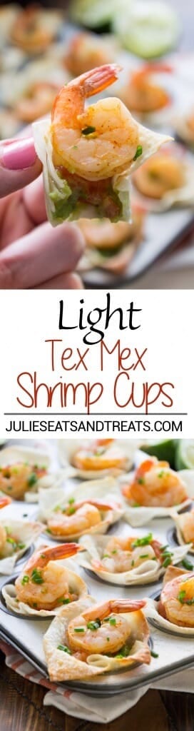 Light Tex Mex Shrimp Bites Recipe ~ Perfect Holiday Appetizer! Crunchy Wonton Shells Stuffed with Pico de Gallo, Guacamole, and Shrimp! Plus, it's a Light Appetizer So You Won't Feel Guilty!