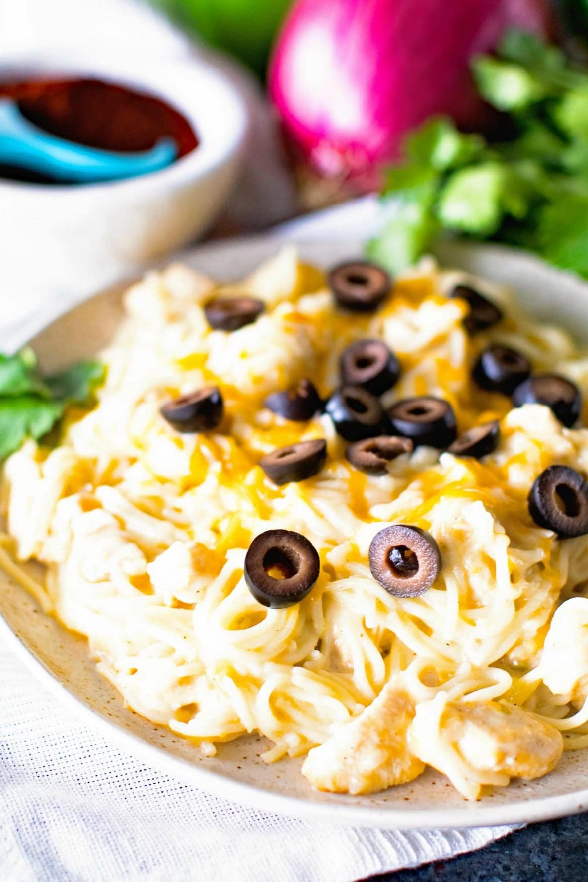 Pasta with White chicken enchiladas flavors