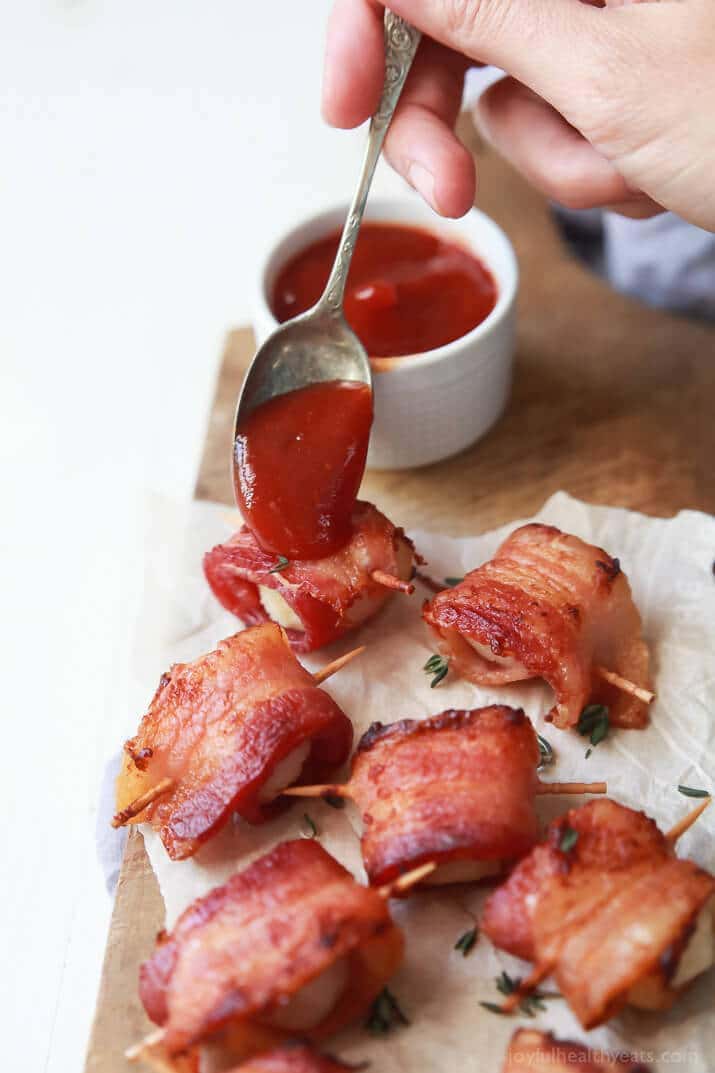 Bacon Wrapped Waterchestnuts with Sweet Dipping Sauce - web-6