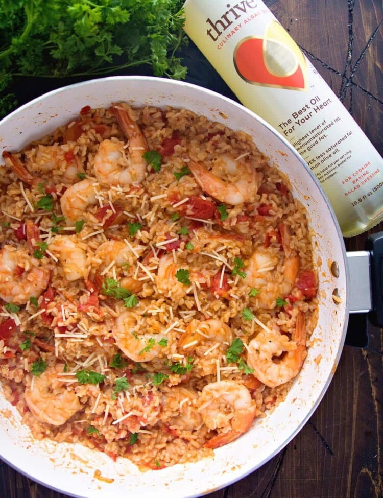 Light Italian Shrimp & Rice Skillet Recipe ~ Easy, One Pot Meal that's Full of Flavor! This has it all from Garlic, to Shrimp, Rice and Italian Tomatoes! This is the Perfect Dinner Ready in 30 Minutes!