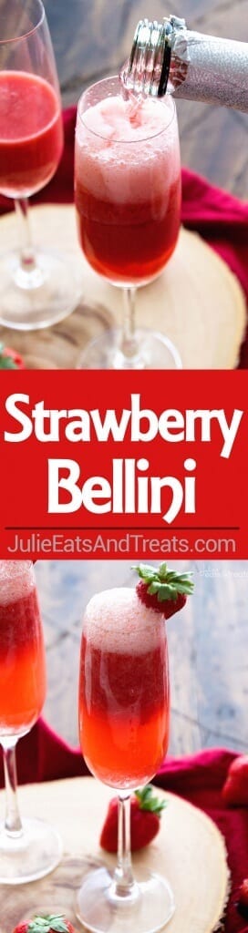 Strawberry Bellini Recipe ~ Delicious, Easy Bellini Recipe Perfect for Celebrating! Fresh Strawberries, Brandy and Sparkling Moscato Make this a Festive Drink!