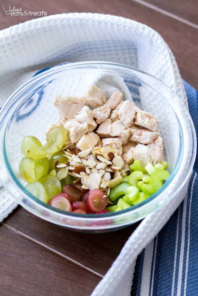 Light and Healthy Chicken Salad Recipe ~ This quick and easy chicken salad recipe is low-calorie, can be made ahead of time, and perfect on a sandwich or as an appetizer!