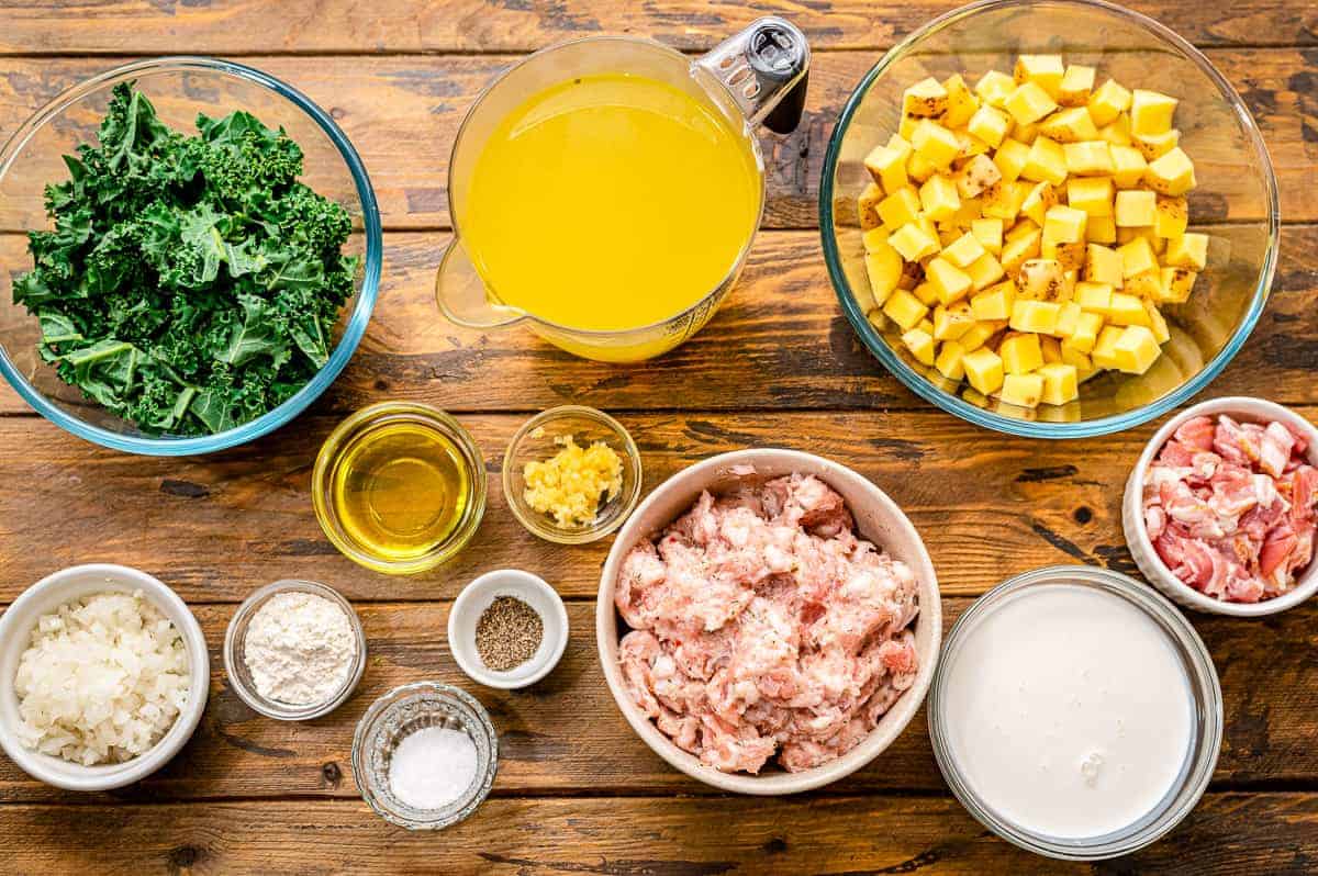 Overhead Image of Crock Pot Zuppa Toscana Ingredients