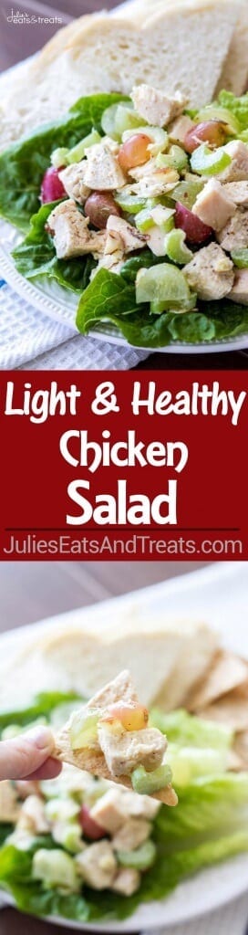 Light and Healthy Chicken Salad Recipe posted by MICHELLE VERKADE on JANUARY 10, 2016 0 Comments Light and Healthy Chicken Salad Recipe ~ This quick and easy chicken salad recipe is low-calorie, can be made ahead of time, and perfect on a sandwich or as an appetizer!