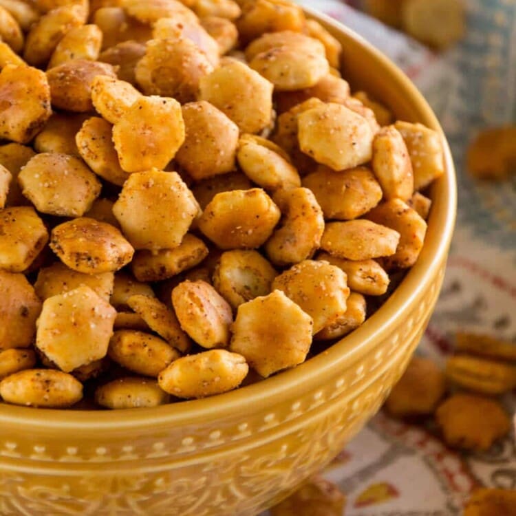Yellow bowl of taco oyster crackers