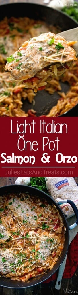 Light Italian One Pot Salmon & Orzo Recipe ~ Quick & Easy One Pot Pasta Dish That is Full of Flavor! Delicious Orzo Pasta, Flavorful Salmon Perfect for an Easy Dinner Recipe!