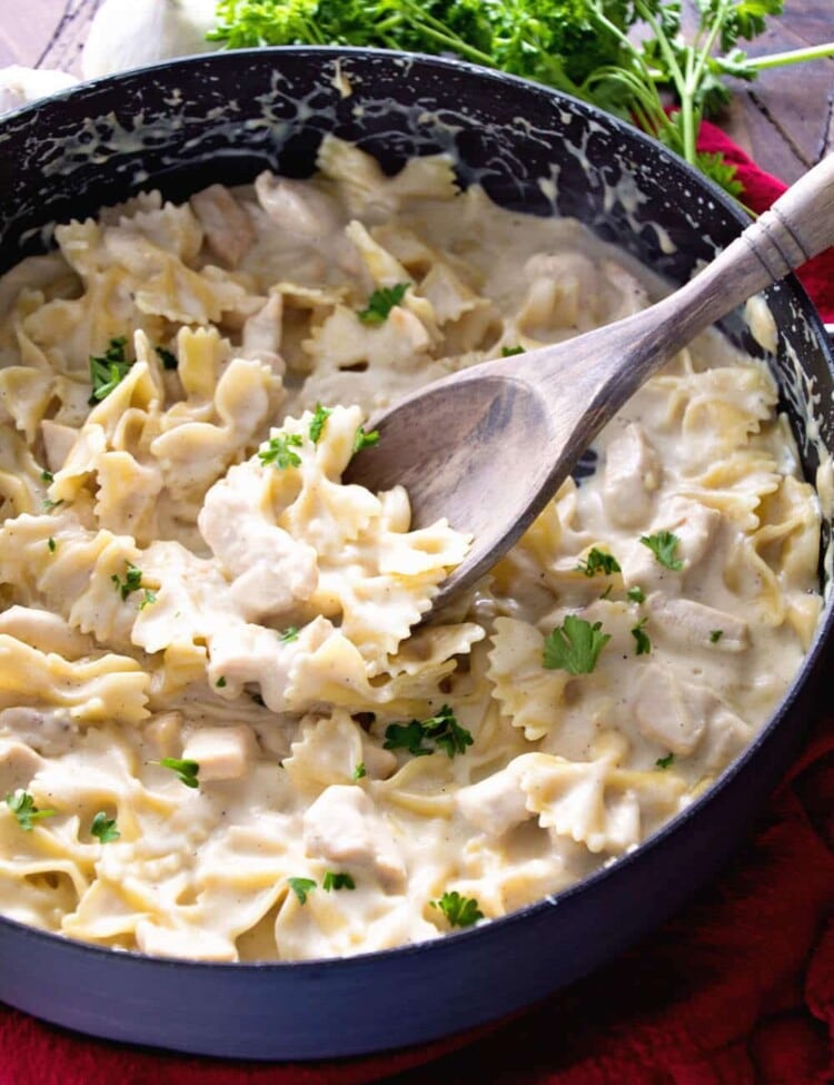 One Pot Garlic Chicken Alfredo Recipe ~ Quick and Easy Chicken Alfredo Recipe Loaded with Garlic and Even on the Lighter Side! Perfect Weeknight Dinner Recipe!