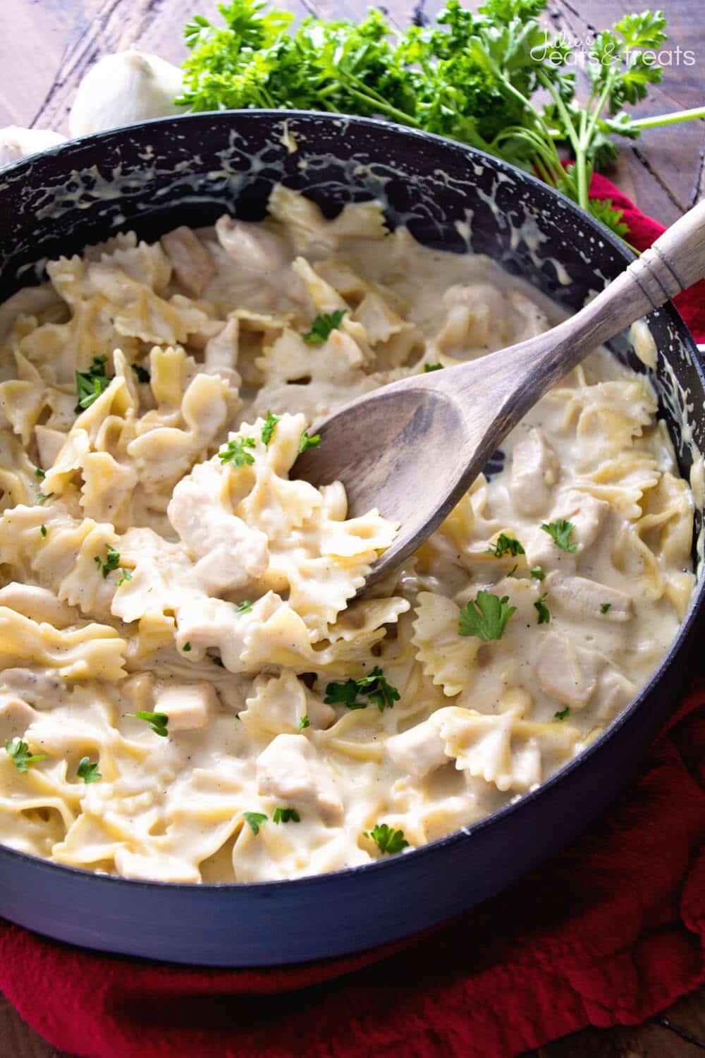 One Pot Garlic Chicken Alfredo Recipe ~ Quick and Easy Chicken Alfredo Recipe Loaded with Garlic and Even on the Lighter Side! Perfect Weeknight Dinner Recipe!