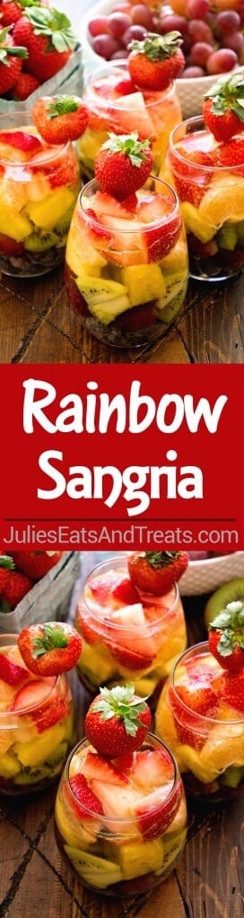 Rainbow Sangria Recipe ~ Delicious, Fruit Sangria that has all the colors of the Rainbow! Simple, Easy and the Perfect Drink to Relax with!