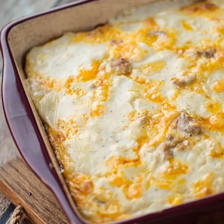 Biscuits and Gravy Overnight Breakfast Casserole ~ Comforting, Hearty Breakfast Casserole That is Prepared the Night Before and Baked in the Morning! Biscuits Loaded with Gravy, Sausage, Eggs and Cheese!