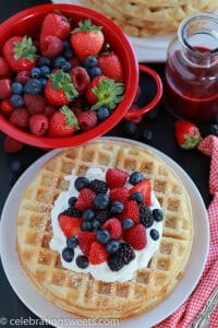 Almond Waffles with Berries and Whipped Cream