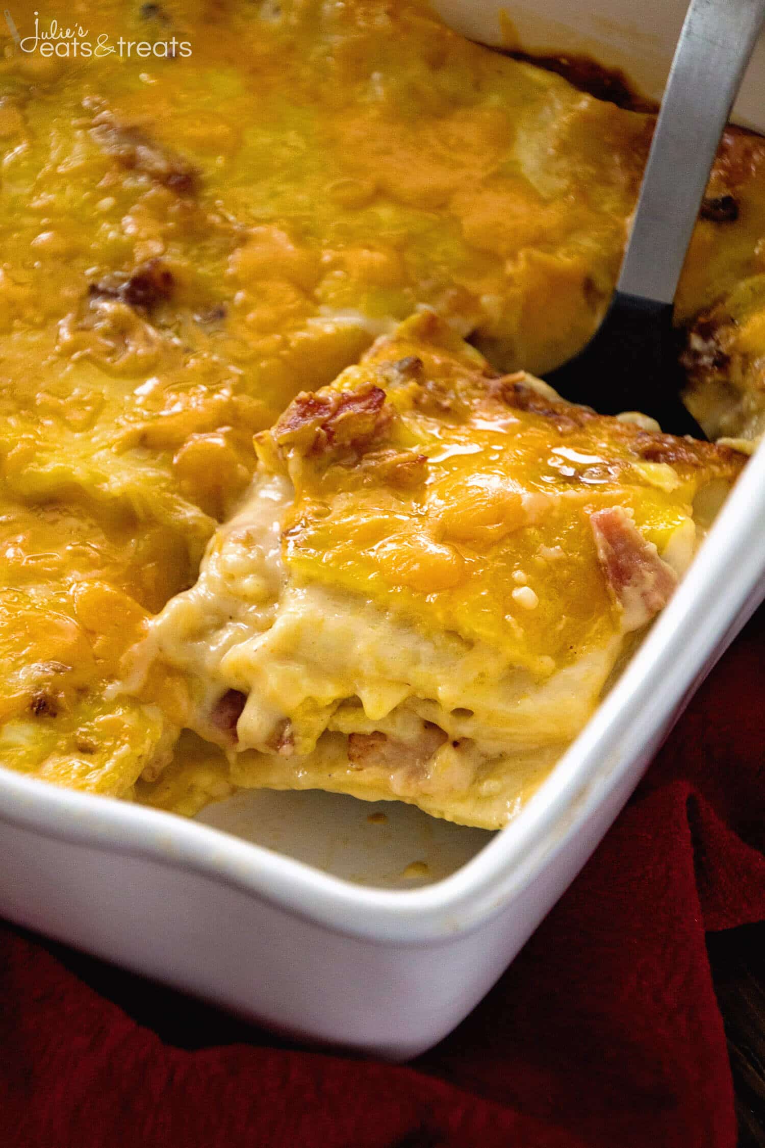 Ham & Cheese Overnight Breakfast Lasagna Recipe ~ Layers of Lasagna Noodles Stuffed with a Delicious Cheese Sauce, Bacon and More Cheese! Prep this the Night Before and Enjoy it for Breakfast or Brunch!