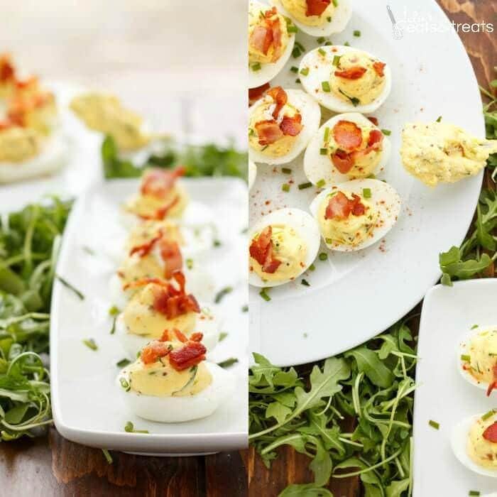 Sour Cream, Chive, and Bacon Deviled Eggs Recipe ~ Creamy Deviled Eggs Loaded with Sour Cream, Chive and Bacon! Perfect Side Dish for the Holiday!