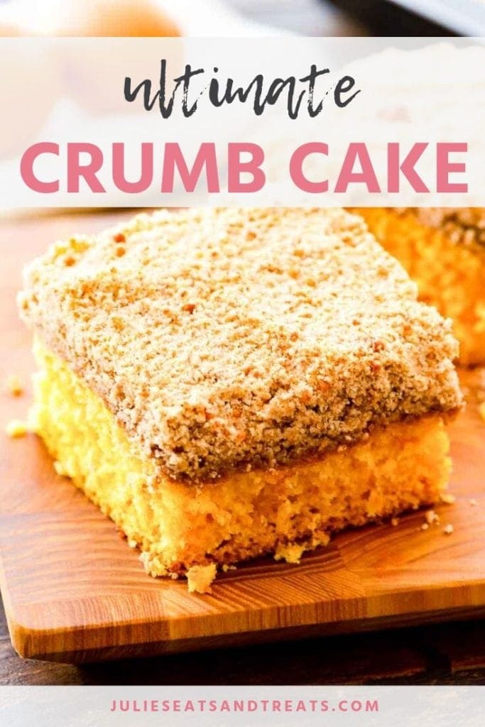 Piece of crumb cake on a cutting board