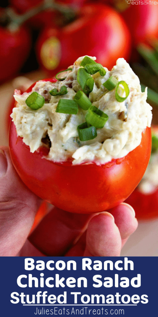 Bacon ranch chicken salad Stuffed Tomato in hand