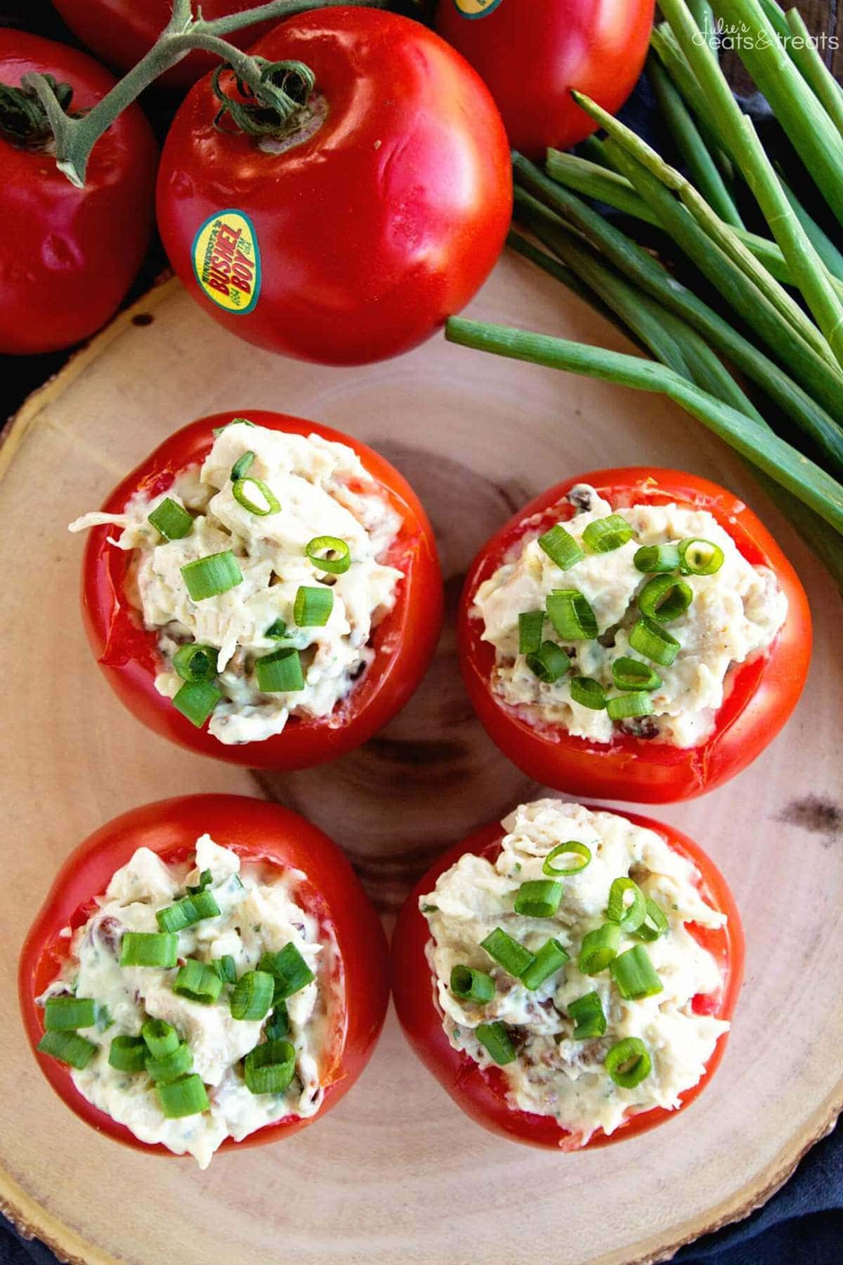 Bacon Ranch Chicken Salad Stuffed Tomatoes overhead