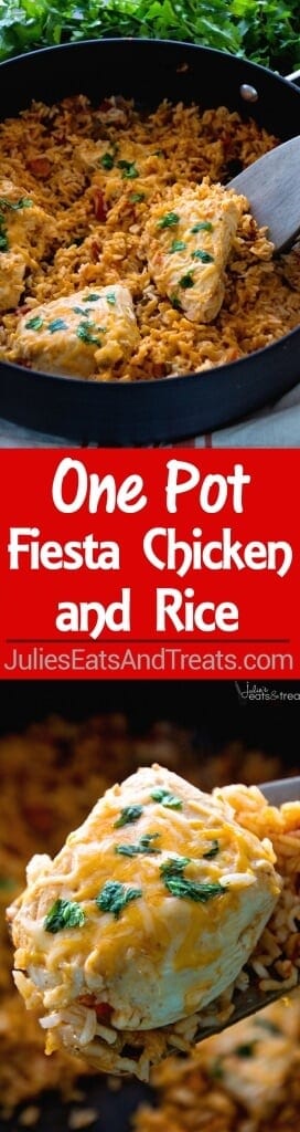 One Pot Fiesta Chicken & Rice Recipe ~ Quick, Easy One Pot Dinner with a Southwestern Flair! Cheesy Chicken In a Bed of Southwestern Rice Makes the Perfect Quick Meal!