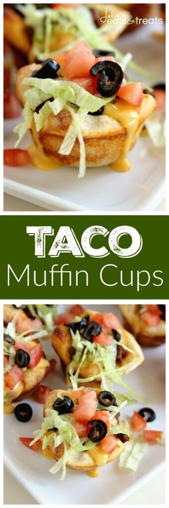 Taco Muffin Cups Recipe - These little muffins made with pizza dough and filled with ground beef and taco fixings make a perfect easy weeknight dinner idea!