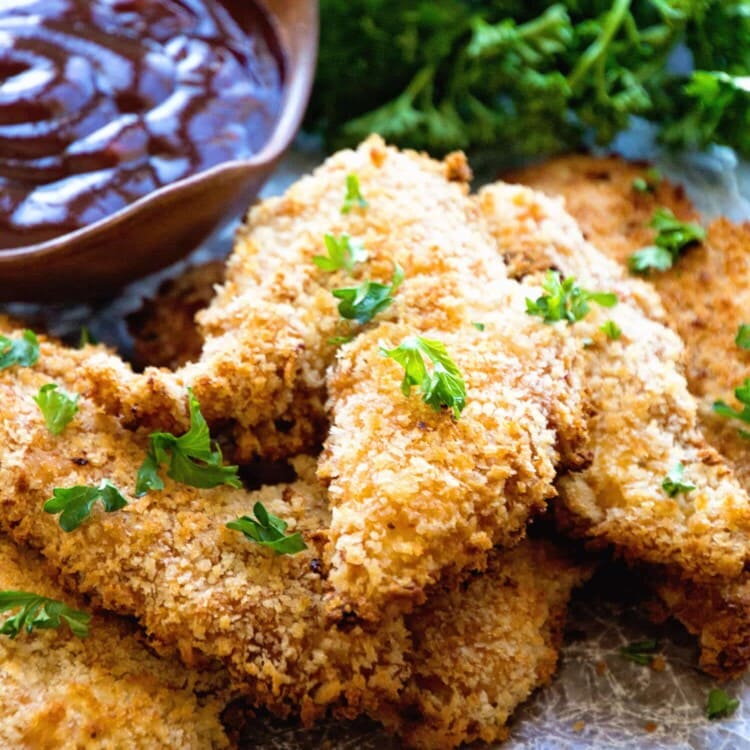 BBQ Baked Chicken Fingers Recipe ~ Homemade Chicken Fingers that are Marinated in BBQ Sauce then Dipped in Egg and Panko Crumbs for a Delicious Homemade Chicken Finger!