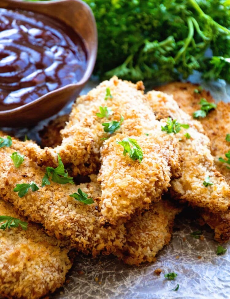 BBQ Baked Chicken Fingers Recipe ~ Homemade Chicken Fingers that are Marinated in BBQ Sauce then Dipped in Egg and Panko Crumbs for a Delicious Homemade Chicken Finger!