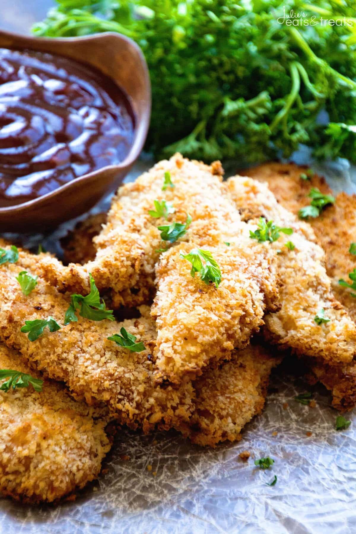 BBQ Baked Chicken Fingers Recipe ~ Homemade Chicken Fingers that are Marinated in BBQ Sauce then Dipped in Egg and Panko Crumbs for a Delicious Homemade Chicken Finger!
